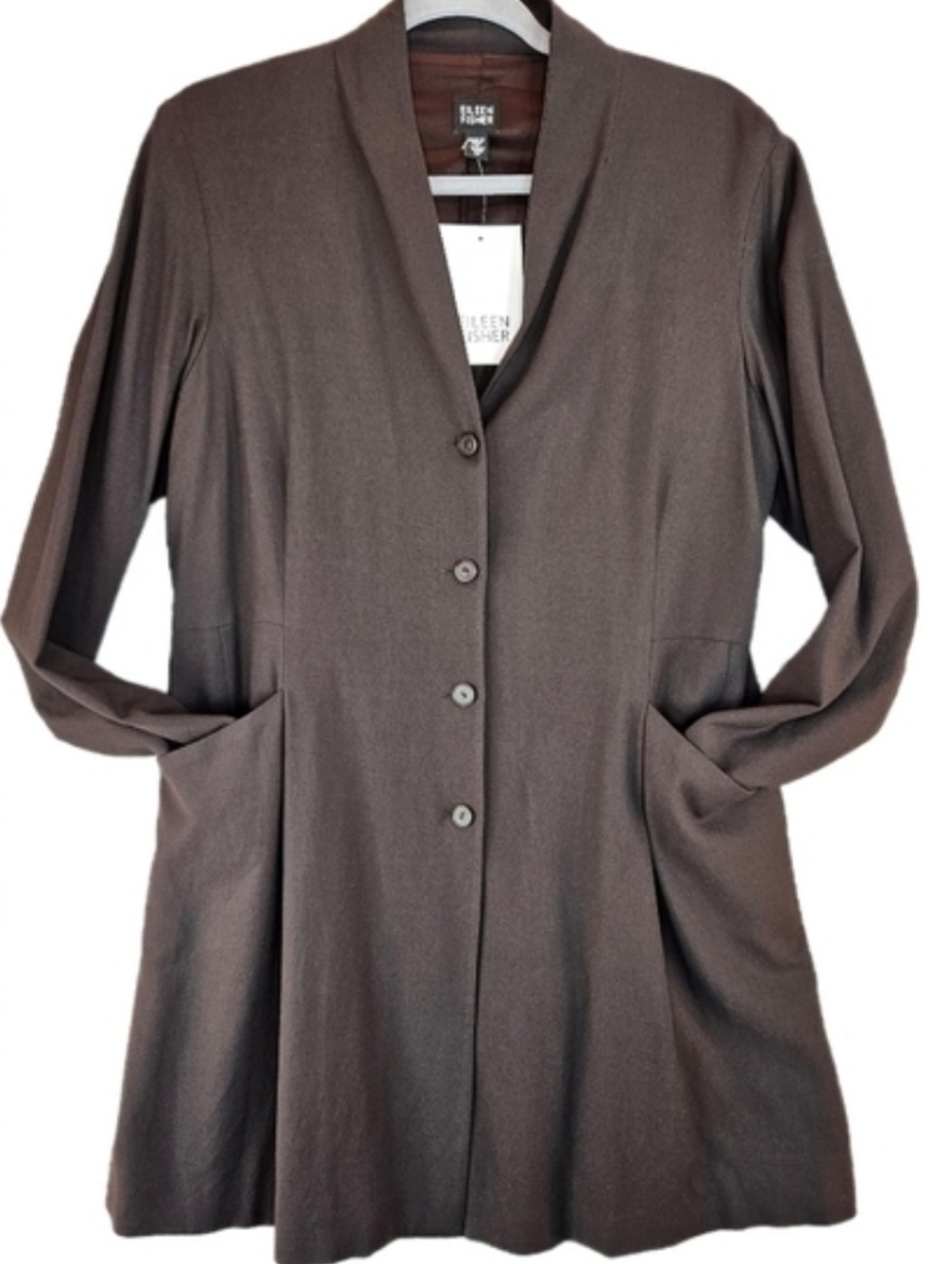 Eileen Fisher Womens Brown Wool Blend Coat Sz M Dress Coat Suit Coat Pockets - Picture 11 of 11